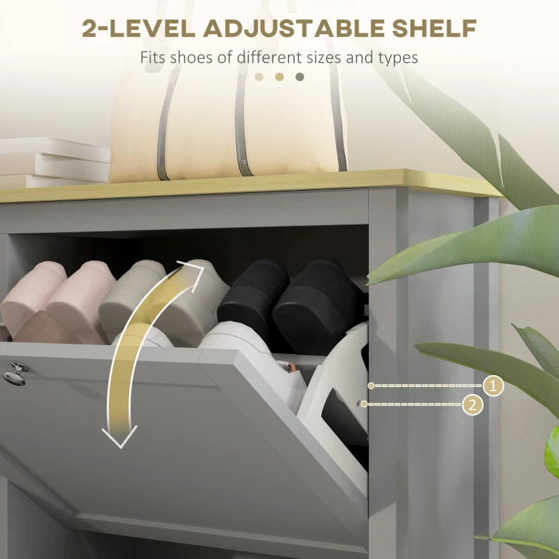 HOMCOM Entryway Shoe Storage Cabinet with 4 Flip Drawers, Adjustable Shelves, Narrow Shoe Cabinet for 20 Pairs of Shoes, Grey