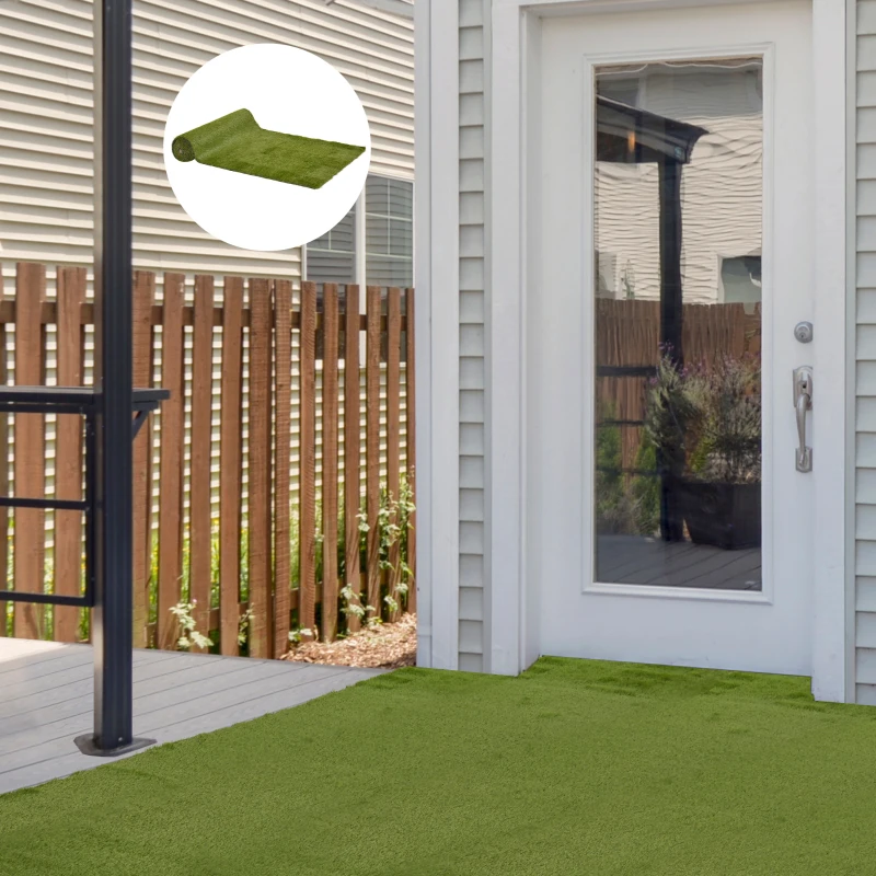 Outsunny 13' x 3.3' Synthetic Artificial Grass Turf Realistic Fake Thick Grass with UV Protection & Drain Holes, Outdoor Easy to Clean Lawn Pet Turf with High Density, 1.2'' Height