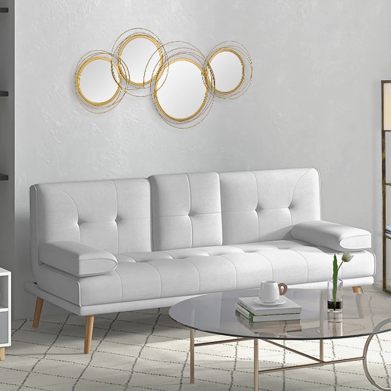HOMCOM Metal Wall Art Gold Frame Circle Bathroom Mirror Decor Home Hanging Wall Sculptures for Living Room Bedroom Dining Room, 42.25" W x 22" H, Gold
