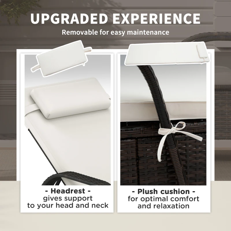 Outsunny Outdoor Chaise Lounge, 5-Level Adjustable Backrest Rattan Pool Lounge Chair with Wheels, Cushion & Headrest, Cream