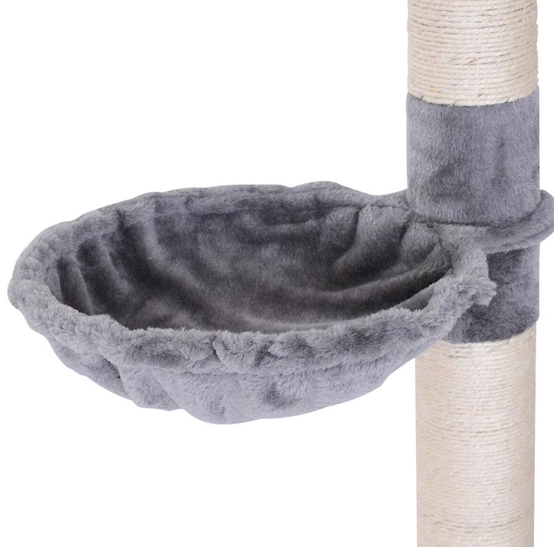 PawHut 102" Adjustable Height Floor to Ceiling Cat Tree, 5 Level Cat Tower with Scratching Posts, Hammock, Gray
