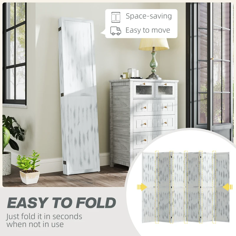 HOMCOM Screen Divider Room Divider Screen with Foldable Design for Indoor Bedroom Office 5.5' Rustic White