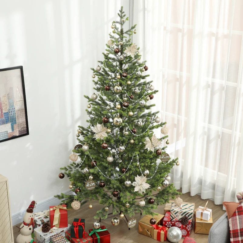 HOMCOM 7ft Artificial Prelit Sparse Cedar Christmas Tree with LED Lights and 2931 Tips, Steel Base for Home Office Holiday