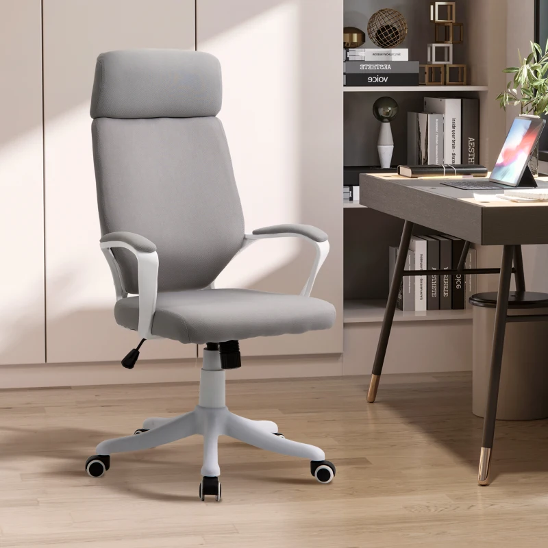 Vinsetto Ergonomic Home Office Chair High Back Computer Desk Chair with Lumbar Back Support, Padded Armrests, Adjustable Height, Grey