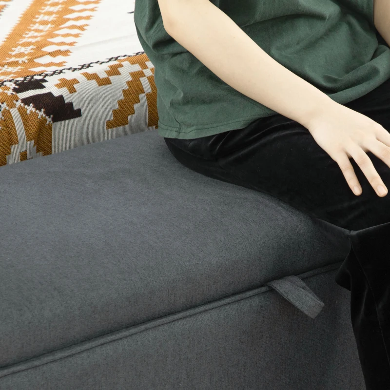 HOMCOM Modern Upholstered Storage Bench with Arms, Linen-Feel Fabric Ottoman Bench for Bedroom Entryway Living Room, Dark Gray