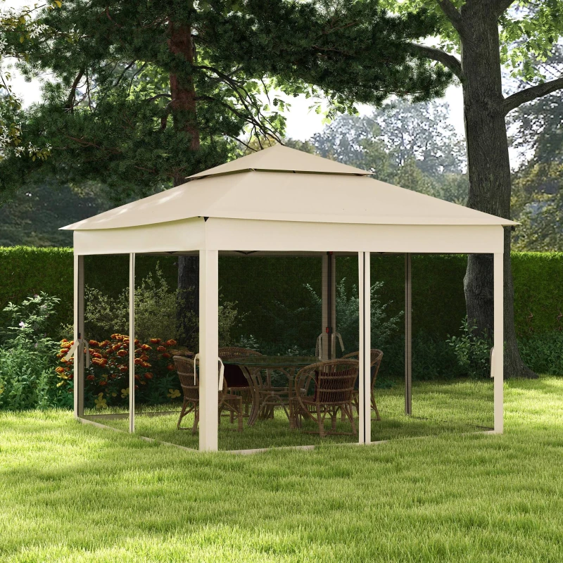 Outsunny Outdoor Patio Pop Up Canopy Gazebo Shelter with Zipper Netting, Carry Bag, 11' x 11', Beige