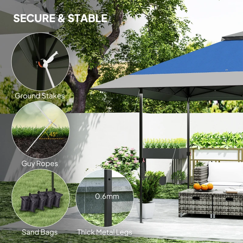 Outsunny 13' x 13' Pop Up Canopy Tent, UPF50+ Tents for Parties, Height Adjustable, with Wheeled Carry Bag and 4 Sand Bags, Navy