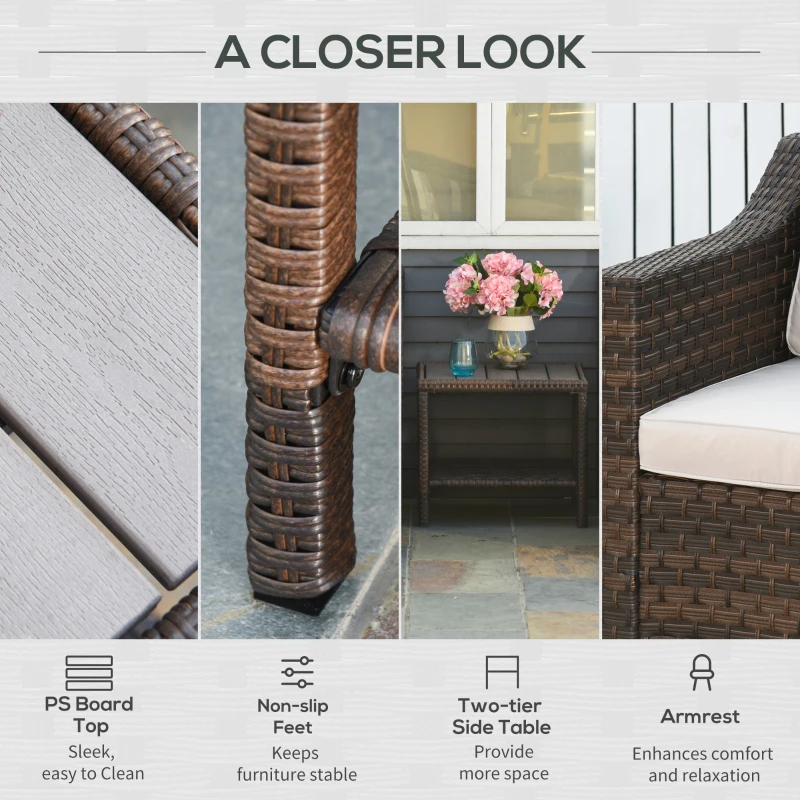 Outsunny 5-Piece  Patio Furniture Set Outdoor Rattan Wicker Conversation Set with 2 Cushioned Chairs, 2 Ottomans and Coffee Table, Replacement Cushion Cover Included, Beige