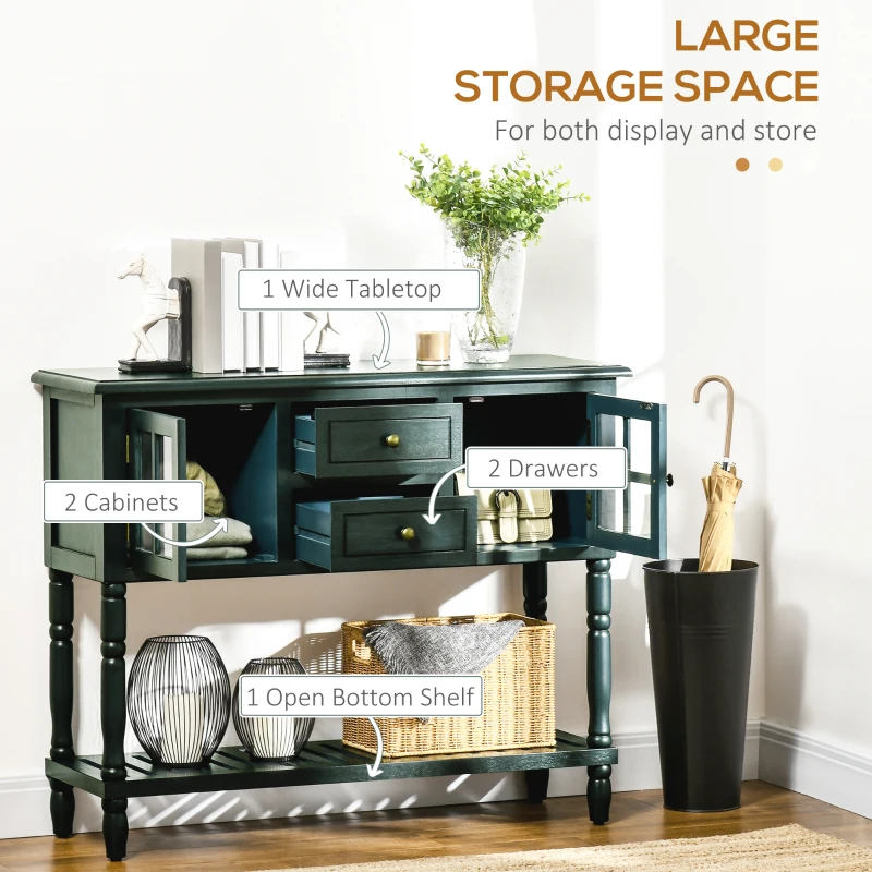 HOMCOM Vintage Console Table with 2 Drawers and Cabinets, Retro Sofa Table for Entryway, Living Room and Hallway, Vintage Blue