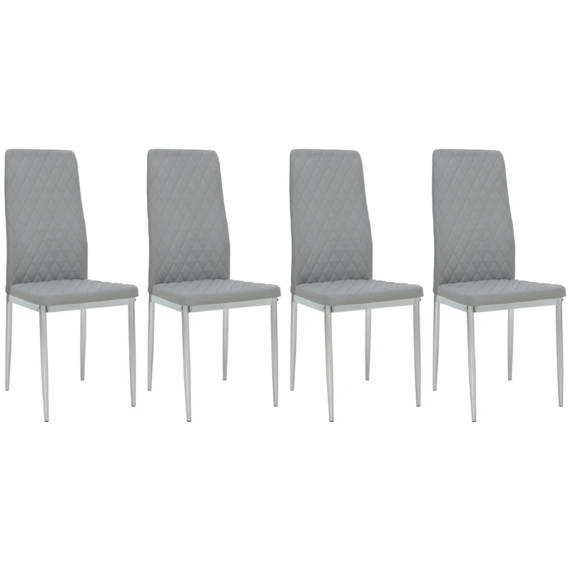 HOMCOM Kitchen Chairs Set of 4, Dining Chairs w/ Faux Leather Upholstery and Steel Legs for Living Room, Dining Room, Grey