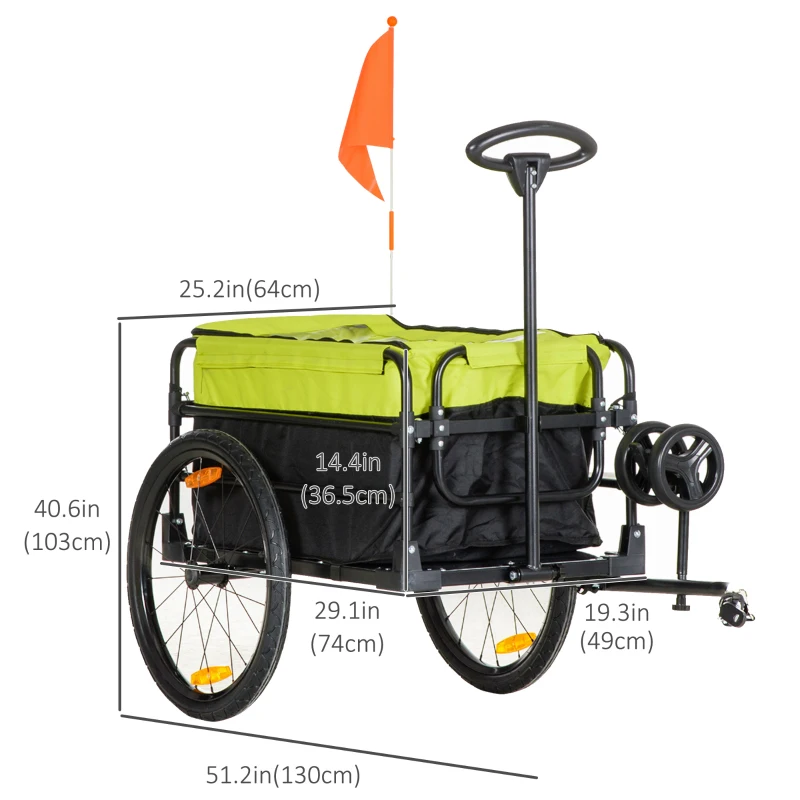 Aosom Bike Cargo Trailer & Wagon Cart, Multi-Use Garden Cart with Removable Box, 20'' Big Wheels, Reflectors, Hitch and Handle, Yellow