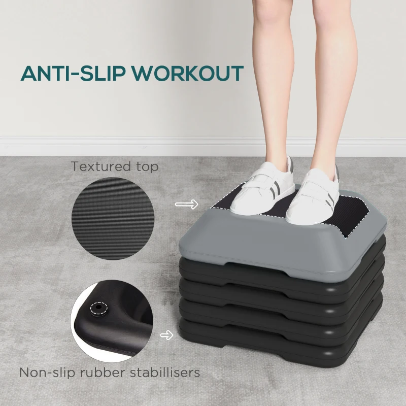 Soozier 5-Level Height Adjustable Stepper, Aerobic Exercise Step Platform, 4" 6" 8" 10" 12", Grey