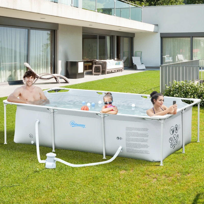 Outsunny 8.3ft x 5ft x 26in Frame Above Ground Swimming Pool Set with Filter Pump Filter Cartridge Reinforced Sidewalls Grey