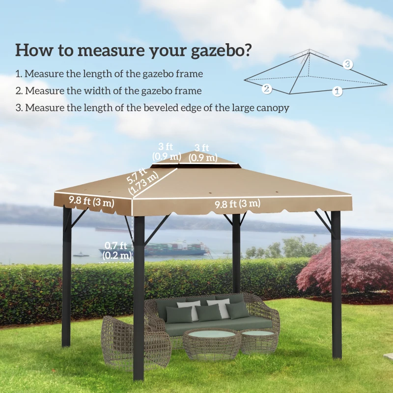 Outsunny 10' x 10' Replacement Canopy, Gazebo Top Cover with Double Vented Roof for Garden Patio (TOP ONLY), Khaki