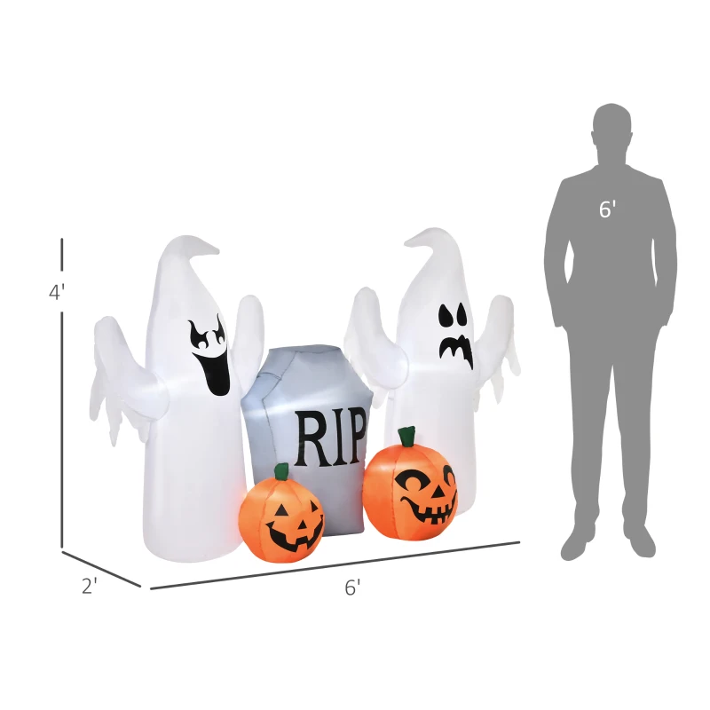 HOMCOM 6' Long Inflatable Halloween Ghost & Pumpkin Tombstone, Inflatable LED Light Yard Display Indoor Outdoor for Garden, Lawn, Party, Holiday