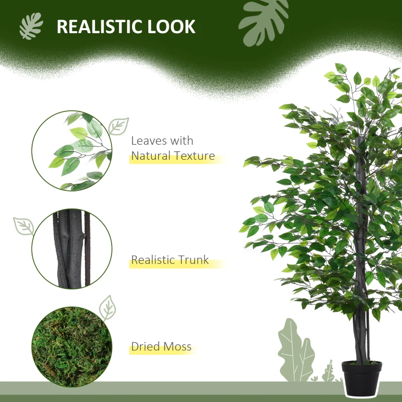 Outsunny 4.75FT Artificial Ficus Tree, Fake Tree with Leaves, Faux Plant in Nursery Pot for Indoor Decoration