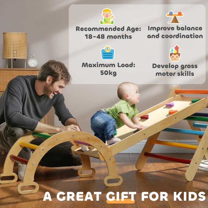 Qaba 5 in 1 Wooden Pikler Triangle Set for 18-48 months, Multicolor