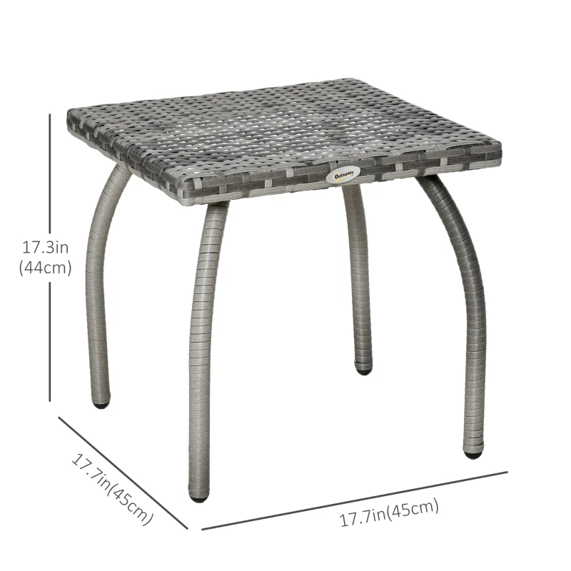 Outsunny 18" Rattan Coffee Table Outdoor Side Table Patio Wicker Furniture, Small Square with All-Weather PE for Garden, Balcony, Backyard, Poolside, Grey