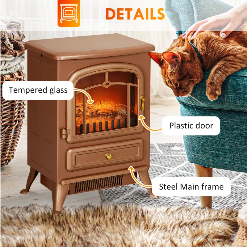 HOMCOM Fireplace Stove, Electric Fireplace Heater with Realistic LED Flames and Logs, 725W/1450W, Dark Brown