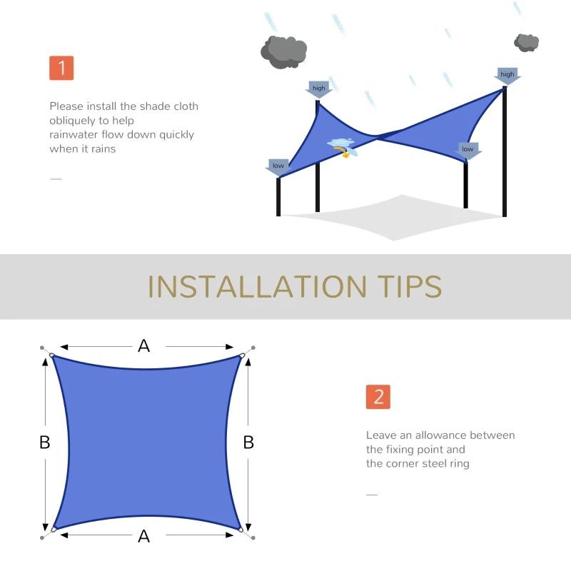 Outsunny 16' x 20' Sun Shade Sail Canopy Outdoor Shade Sail Cloth for Patio Deck Yard with D-Rings and Rope Included, Blue