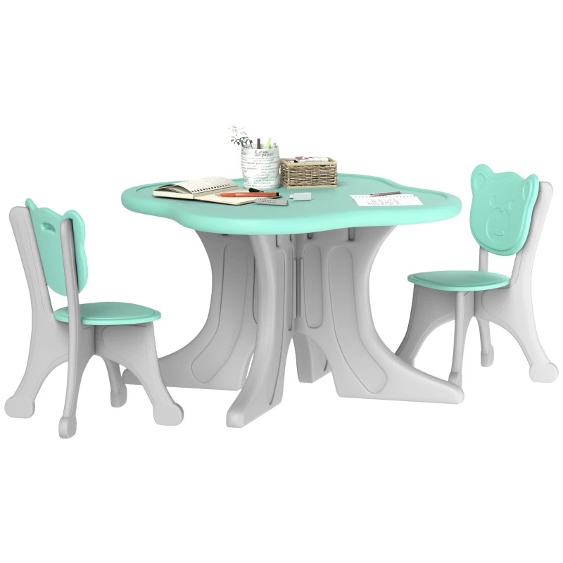 Qaba 3 Piece Kids Table and Chairs Set for 3-6 Years Old, Light Blue