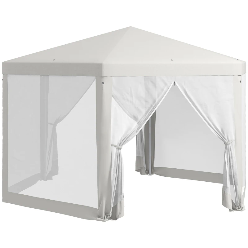 Outsunny 13' x 11' Outdoor Party Tent, Hexagon Sun Shade Shelter Canopy w/ Protective Mesh Sidewalls, Ropes & Stakes, Cream
