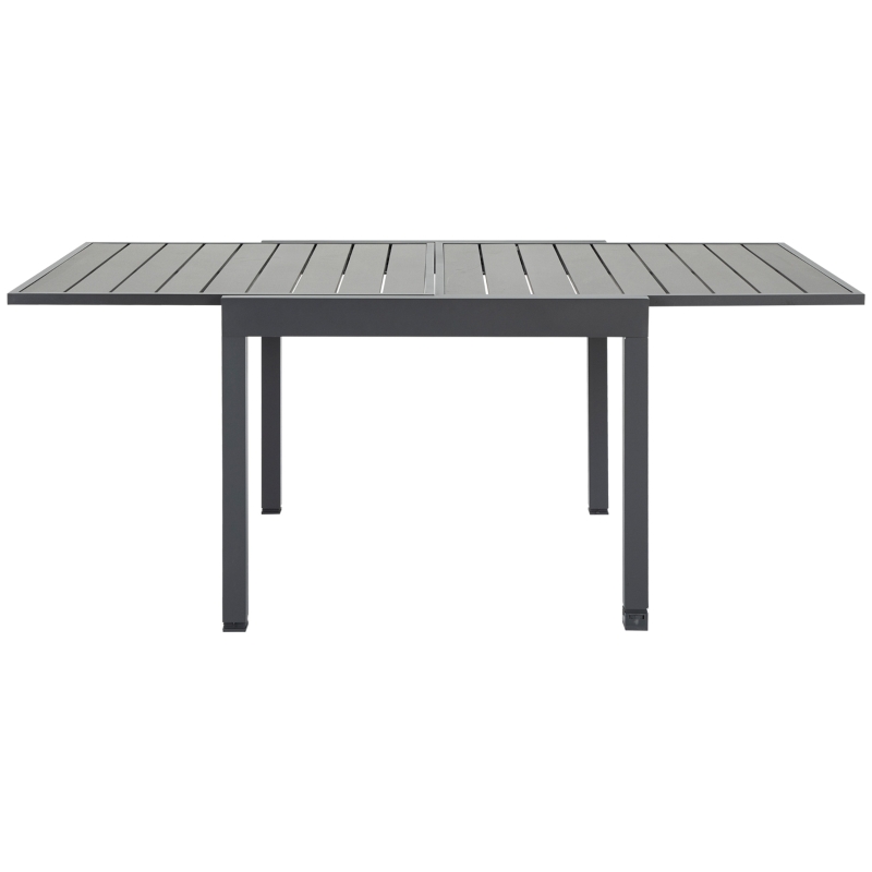 Outsunny Extendable Dining Table Metal Outdoor Slat Table for 4-6 Person Rectangular Lawn Garden Bistro Patio Table with Aluminum Frame, Grey