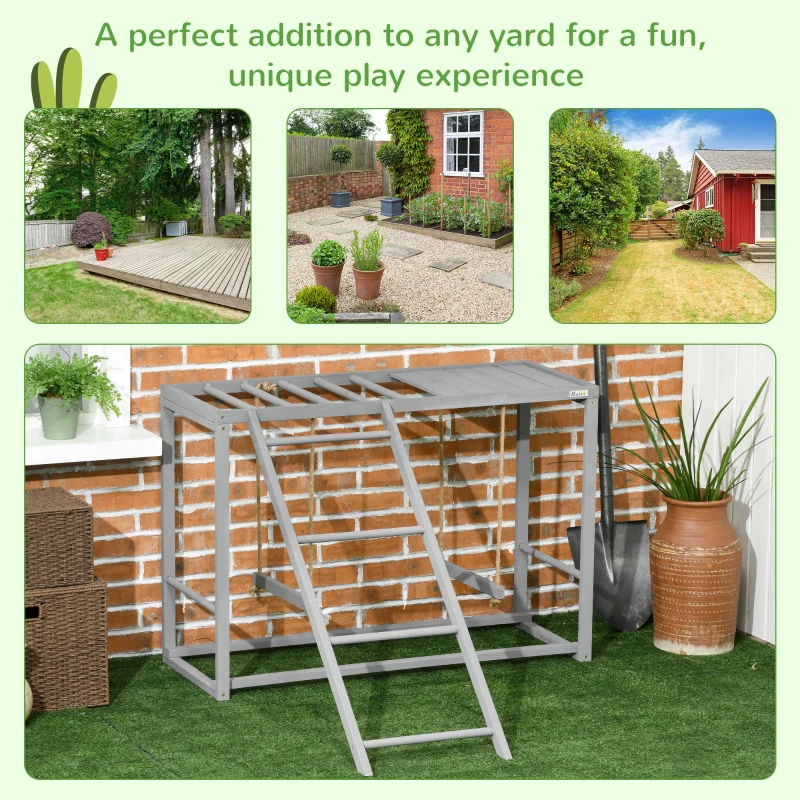 PawHut Chicken Activity Play with Swing Set for 3–4 Birds, Wooden Chicken Coop Accessory with Multiple Perches & Hen Ladder, Gray