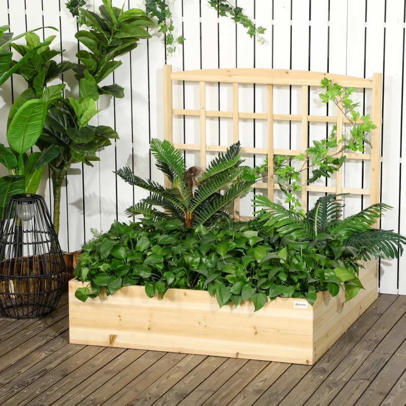 Outsunny Wood Planter Box with Trellis for Climbing Plants, Raised Garden Bed for Outdoor Flowers Herbs, 43"x46"x47", Natural