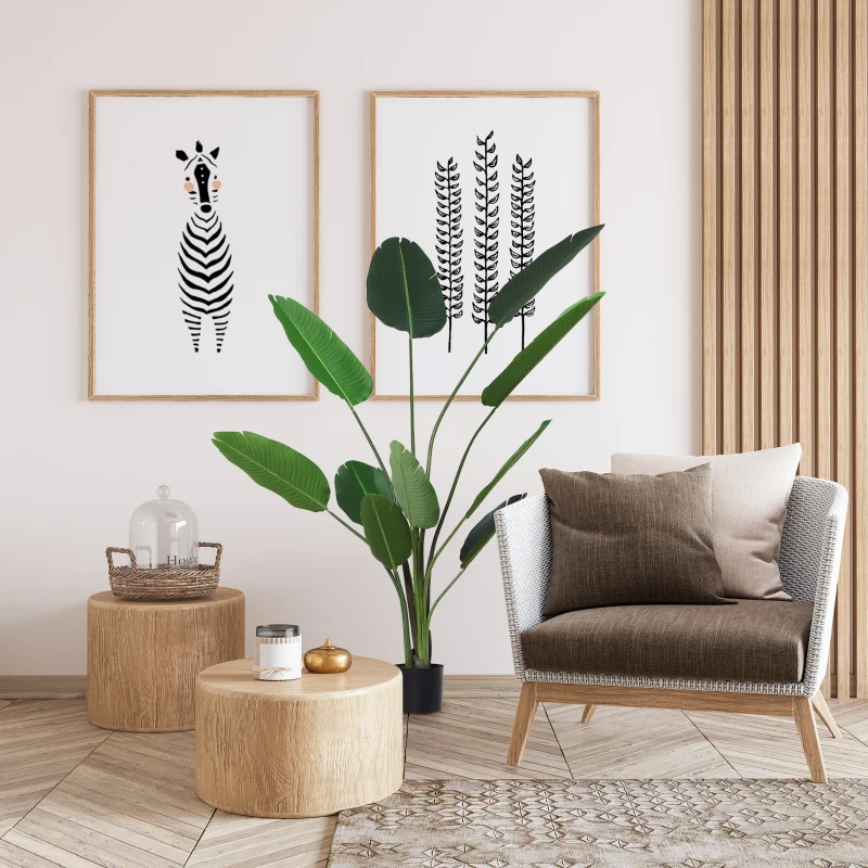 Outsunny 6FT Artificial Bird of Paradise Plant, Fake Tropical Plam Tree with 10 Banana Leaves in Pot, Faux Plant for Indoor , Green