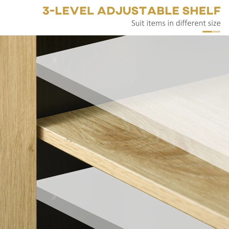 HOMCOM Kitchen Sideboard Cabinet with 3 Rattan Doors, Adjustable Shelves and Handles for Living Room, Hallway, Natural