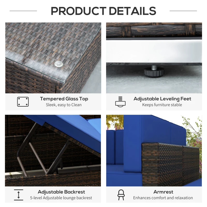 Outsunny 9 Pieces Wicker Patio Furniture Set with Cushion, Navy Blue