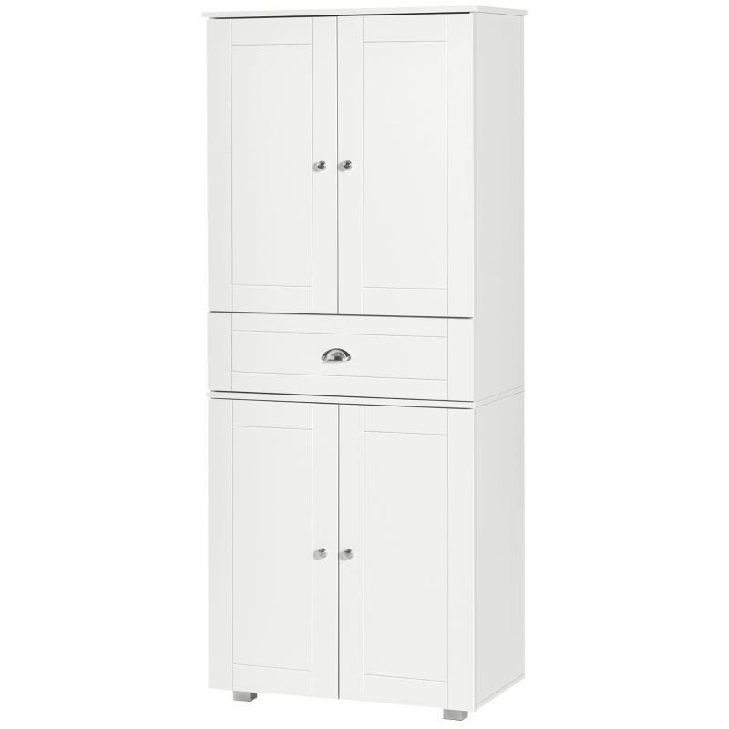HOMCOM 72" Freestanding Kitchen Pantry Cabinet, Tall Storage Cabinet with 4 Doors, Drawer and Adjustable Shelves for Dining Room, White