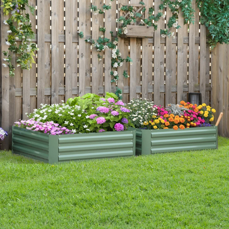 Outsunny 39" x 39" x 12" Set of 2 Raised Garden Bed, Elevated Planter Box with Galvanized Steel Frame for Growing Flowers, Herbs, Succulents, Green