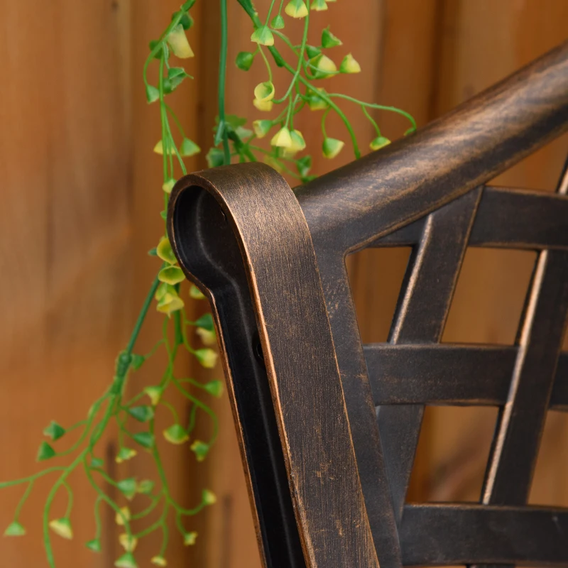 Outsunny Metal Garden Bench for Front Porch, Loveseat Like 2 Person, Armrests, Copper Color Cast Aluminum, Weaving Latticework Outdoor Furniture, Bronze Color