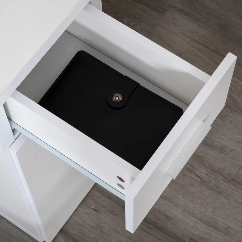 HOMCOM L-Shaped Rotating Computer Desk Home Office Study Workstation with Storage Shelves, Cabinet and Drawer for Home & Office, White