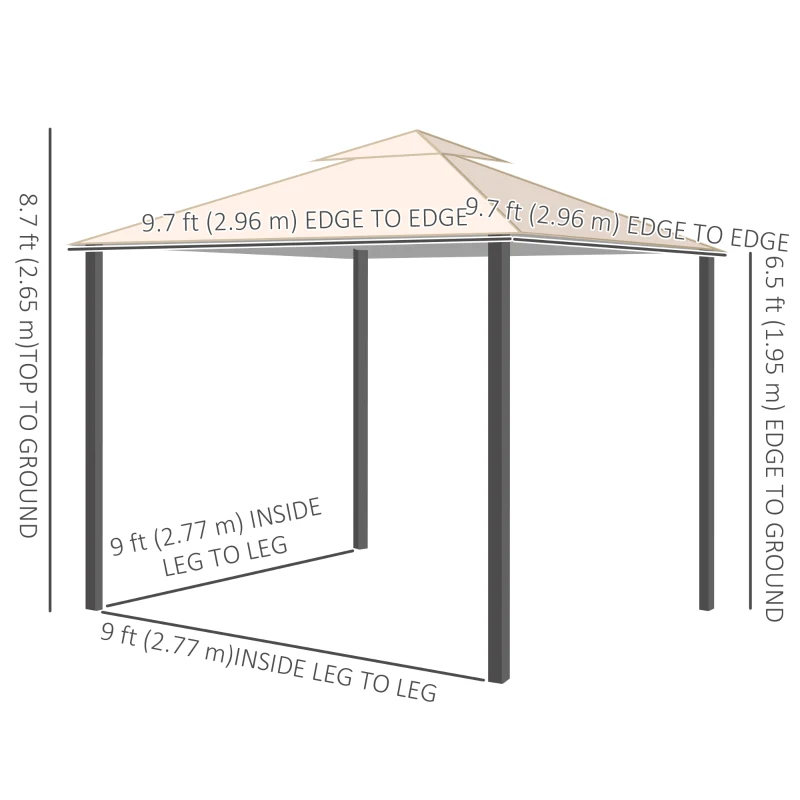 Outsunny 10' x 10' Outdoor Patio Gazebo Double Soft-top Garden Shelter Tent with Beautiful Polyester Curtains, & Mesh Screen Drapes, Cream White