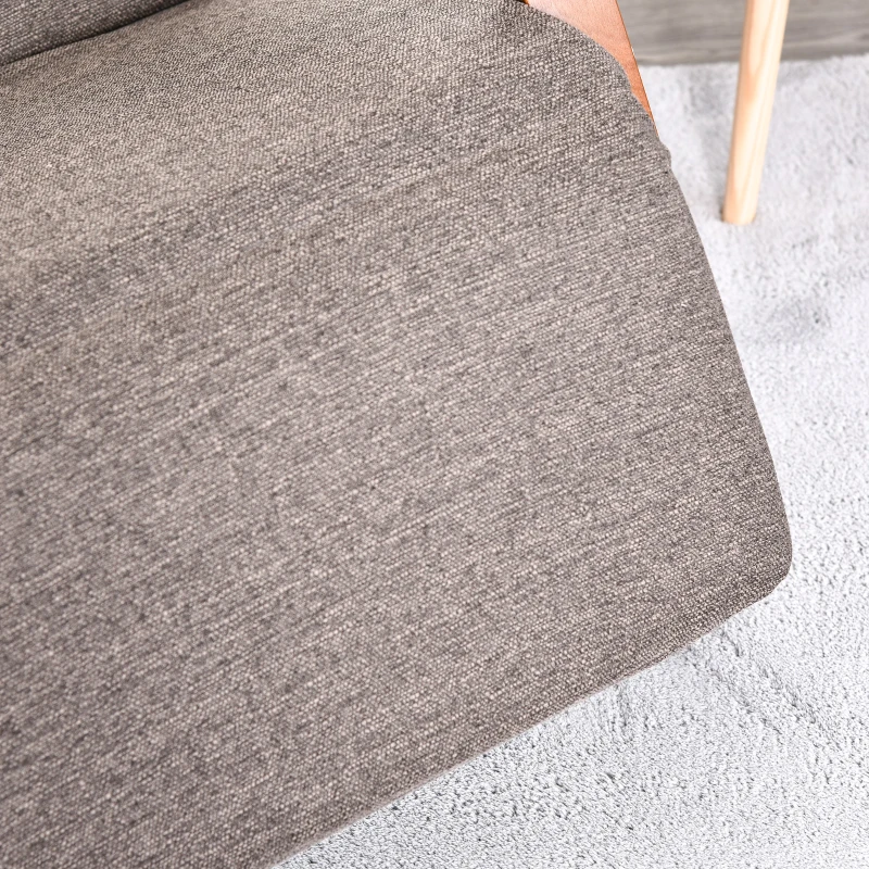 HOMCOM Rocking Chair with Adjustable Footrest, Padded Cushion, Removable Side Pocket & Soft Pillow for Living Room, Bedroom, Natural Wood frame Linen Touch, Brown