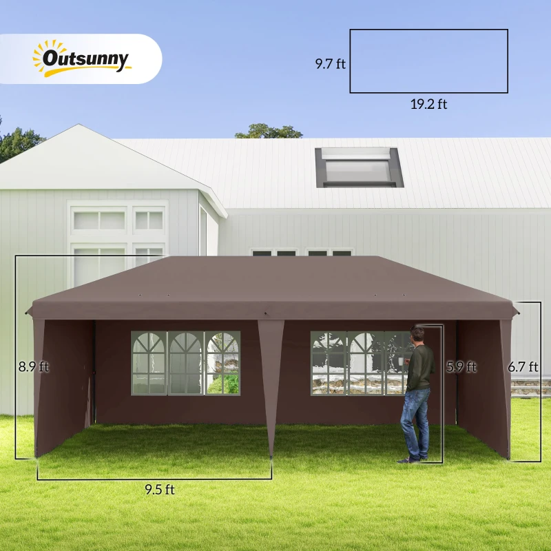 Outsunny 10' x 20' Pop Up Canopy Tent with 4 Sidewalls, Instant Gazebo with Carry Bag for Garden, Patio, Coffee(m-3)