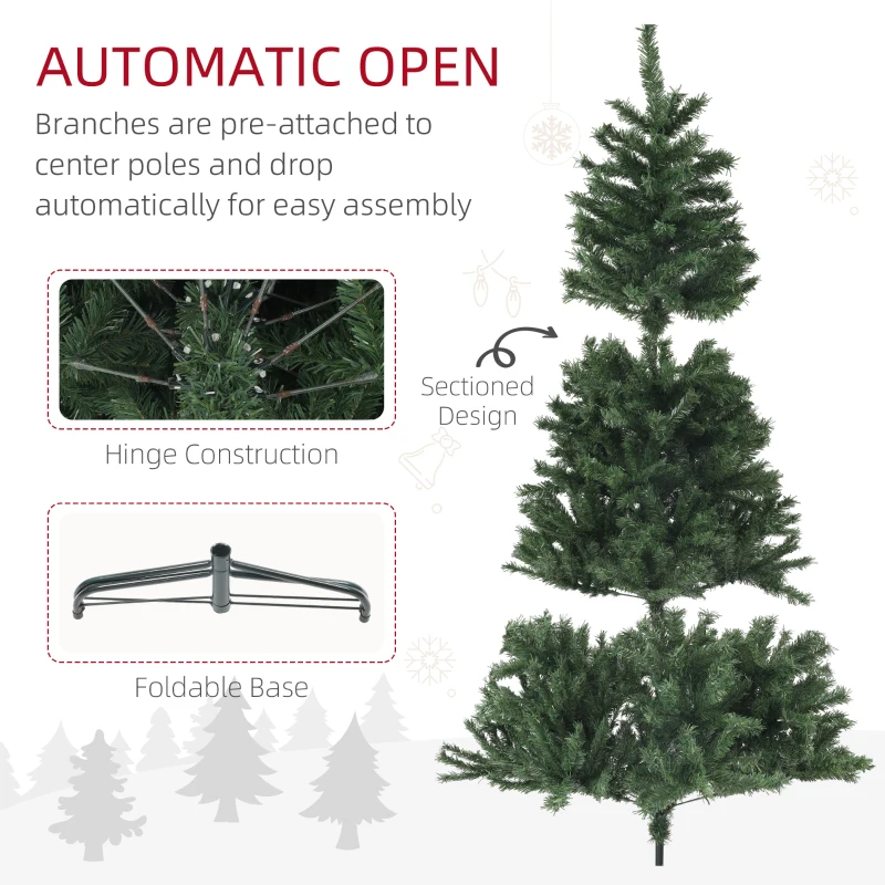 HOMCOM 7.5ft Artificial Christmas Trees with 1346 Branch Tips, Auto Open and Steel Base, Green