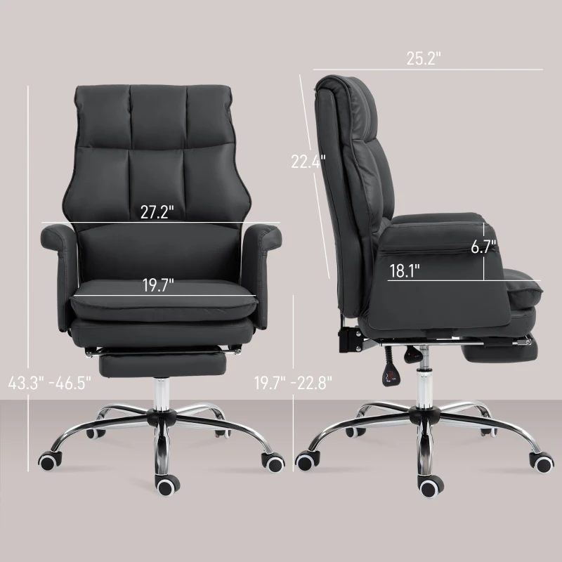 HOMCOM PU Leather Executive Office Chair, Ergonomic and Reclining Office Desk Chair with Footrest, Black