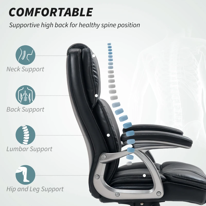 HOMCOM PU Leather High Back Office Chair, Swivel Desk Chair with Tilt Function and Adjustable Height, Black