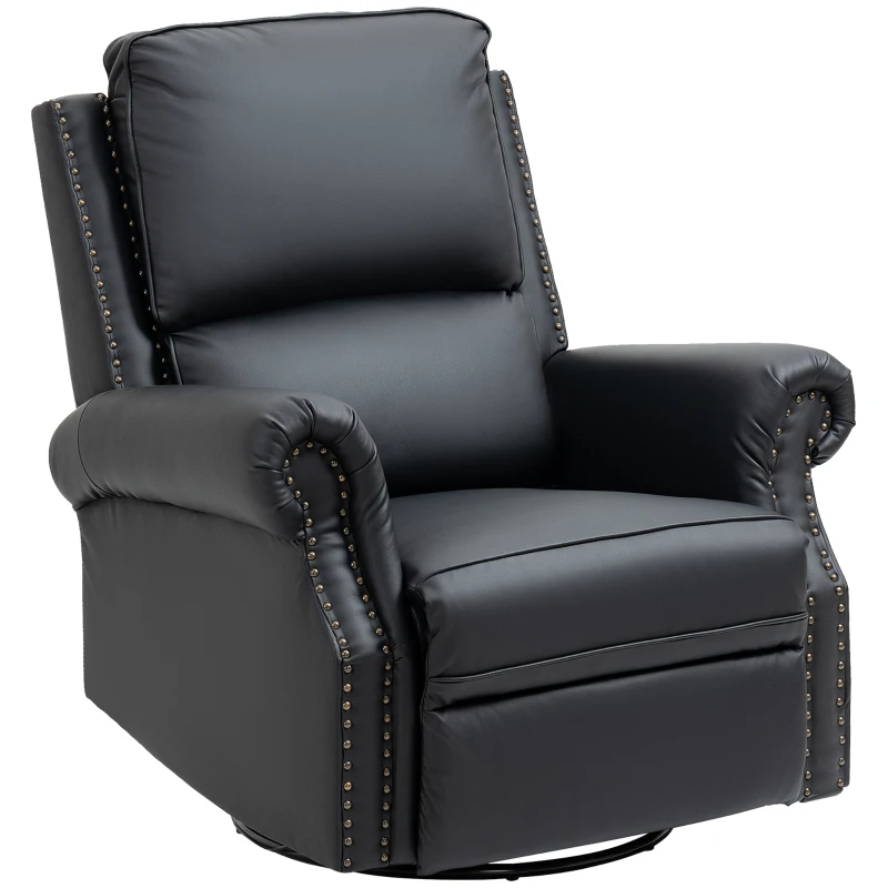 HOMCOM Manual Recliner Chair 360° Swivel Rocking Chair Sofa with PU Leather Padded Cushion and Backrest for Living Room Black
