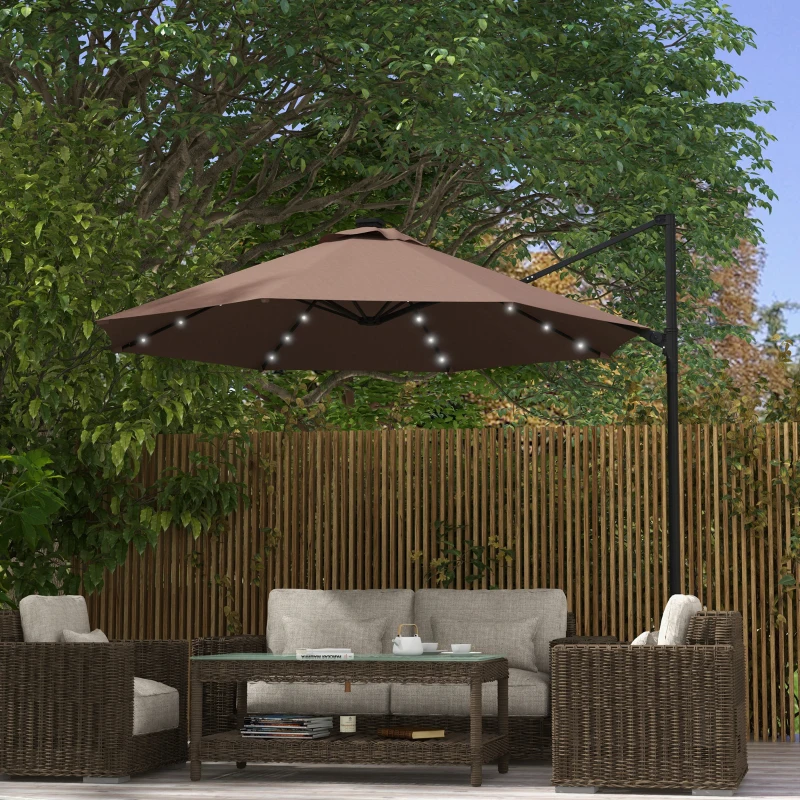 Outsunny 9.5'x8.5' Cantilever Umbrella with Solar Powered LED Lights, Rectangle Hanging Offset Umbrella with 360°Rotation