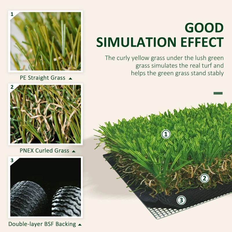 Outsunny 13' x 3.3' Synthetic Artificial Grass Turf Realistic Fake Thick Grass with UV Protection & Drain Holes, Outdoor Easy to Clean Lawn Pet Turf with High Density, 1.2'' Height