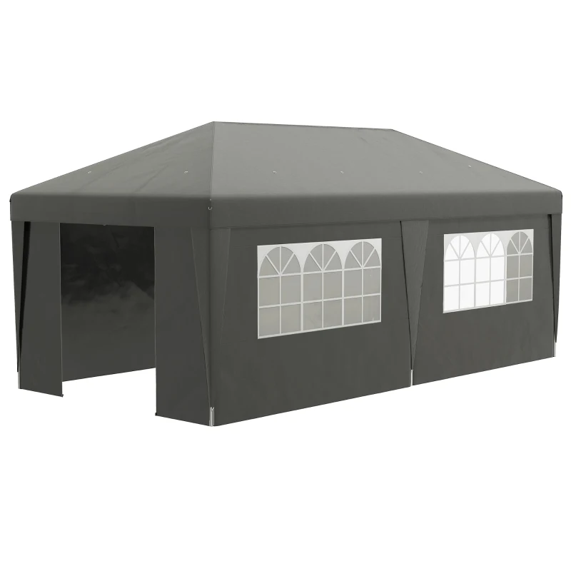 Outsunny 10' x 19.5' Pop Up Canopy Tent Height Adjustable Event Shelter w/ Sidewalls, Leg Weight Bags, Wheeled Carry Bag, Gray