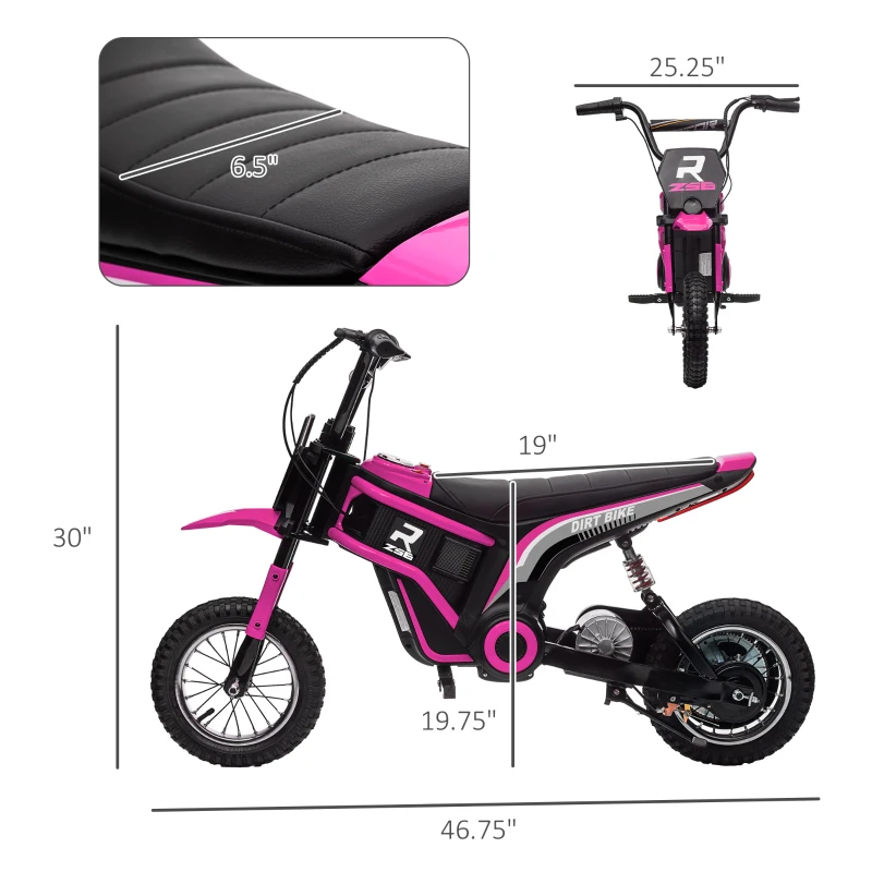 Aosom 24V 350W Electric Dirt Bike Up to 15 MPH w/ Twist Grip Throttle, Pink