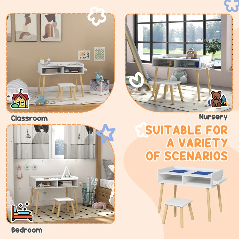 Qaba 3 in 1 Kids Table and Chair Set for Playing, Drawing, Reading, Art, Craft, for Nursery, Playroom, Blue