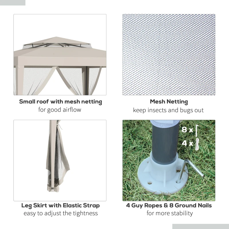 Outsunny 10' x 10' Canopy Tent, Party Tent with Mesh Netting and Double Tier Roof for Backyard, Garden, Patio, Outdoor, Beige