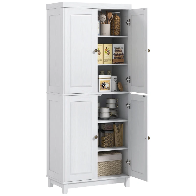 HOMCOM 72.5" Kitchen Cabinet, Pantry Storage Cabinet with 4 Doors, Adjustable Shelves for Dining Room, Distressed White